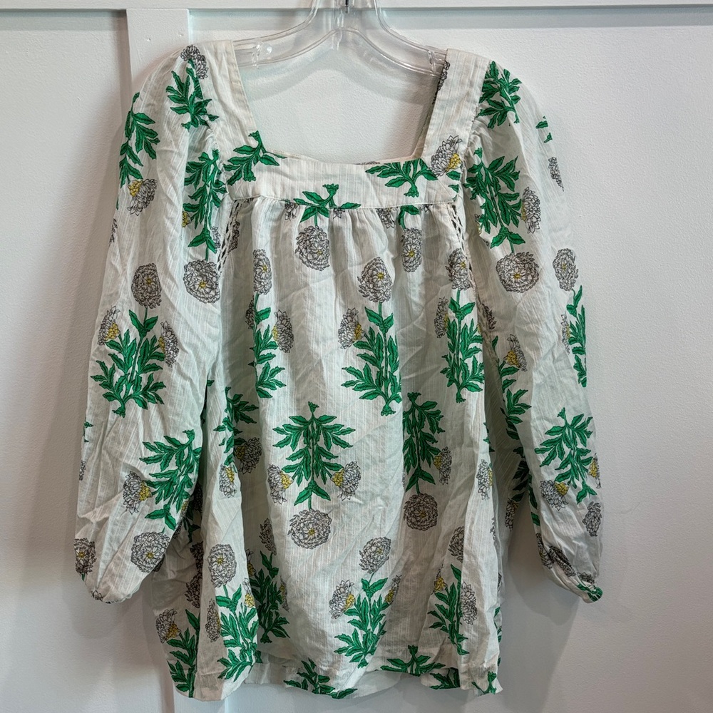 Women’s White Floral Embroidered Peasant Top 100% Cotton